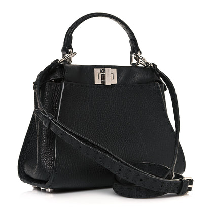 Fendi Cuoio Romano Selleria Bi-Color Mini Peekaboo Iconic Satchel Black Mou 3 of 13