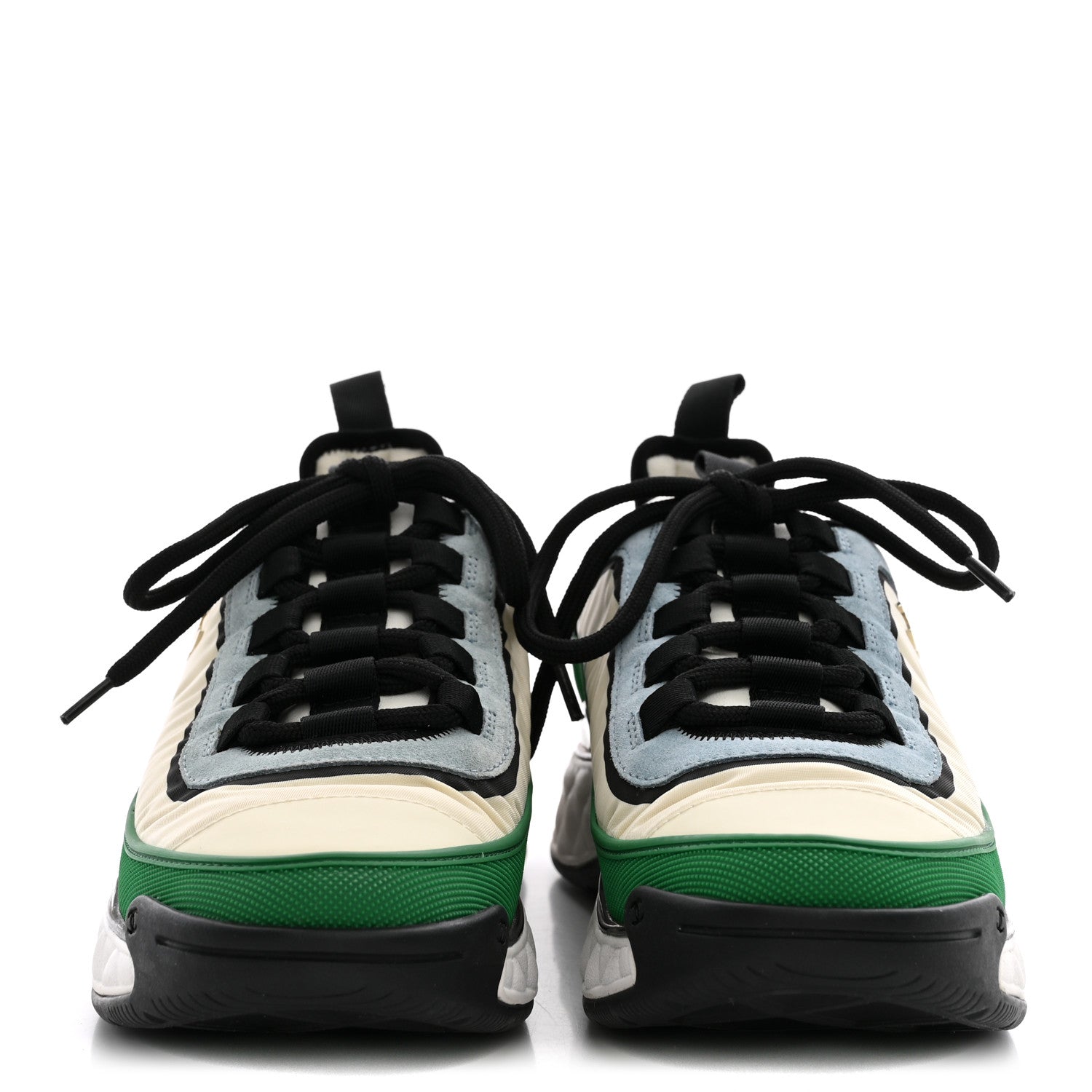 Chanel Suede Calfskin Mixed Fibers CC Sneakers 39 Ivory Green Light Blue 39 Ivory Green Light Blue 3 of 10
