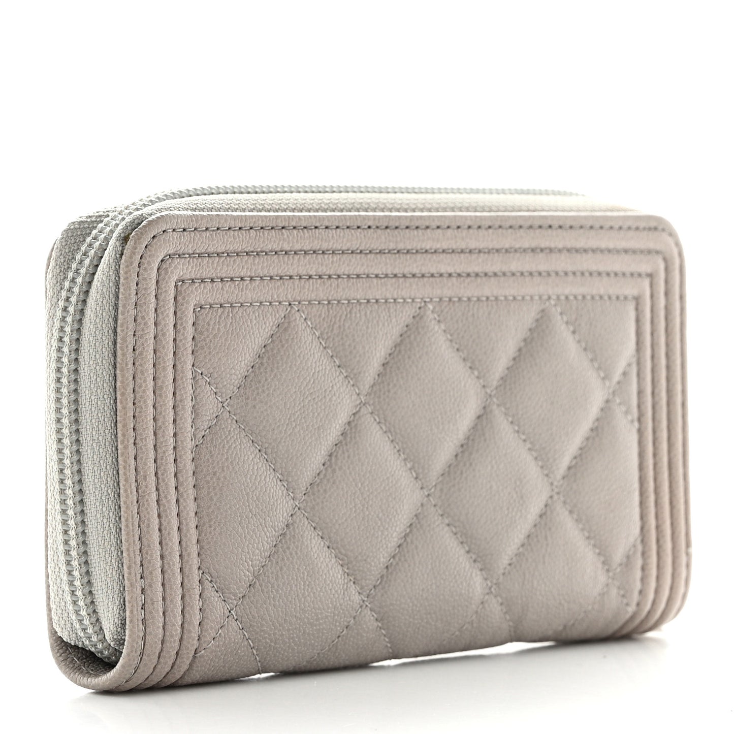 Caviar Quilted Boy Small Zip Around Wallet Grey