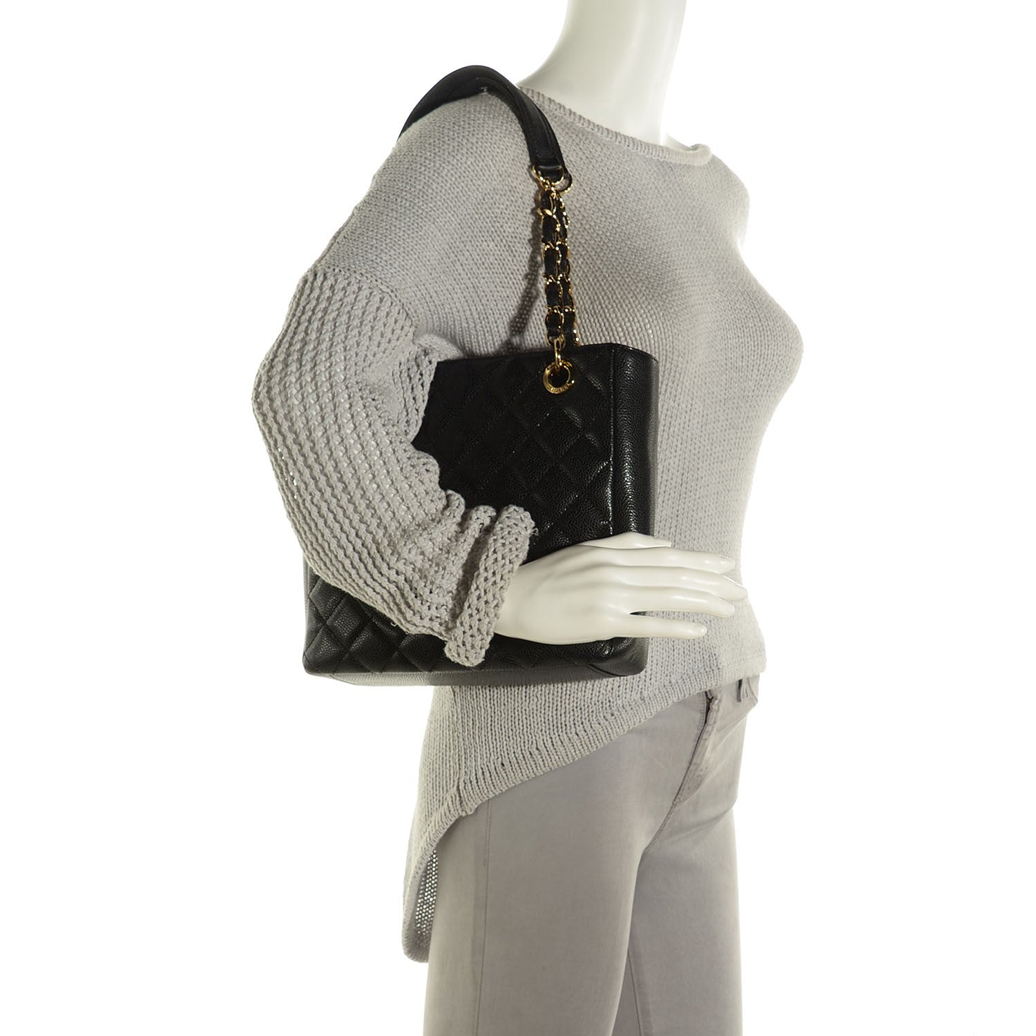 Chanel Caviar Quilted Petit Shopping Tote PST Black 2 of 8