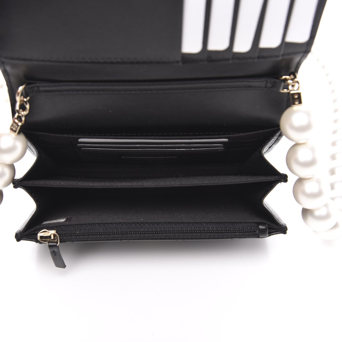 Calfskin Quilted Mini Maxi Pearls Wallet On Chain WOC Black