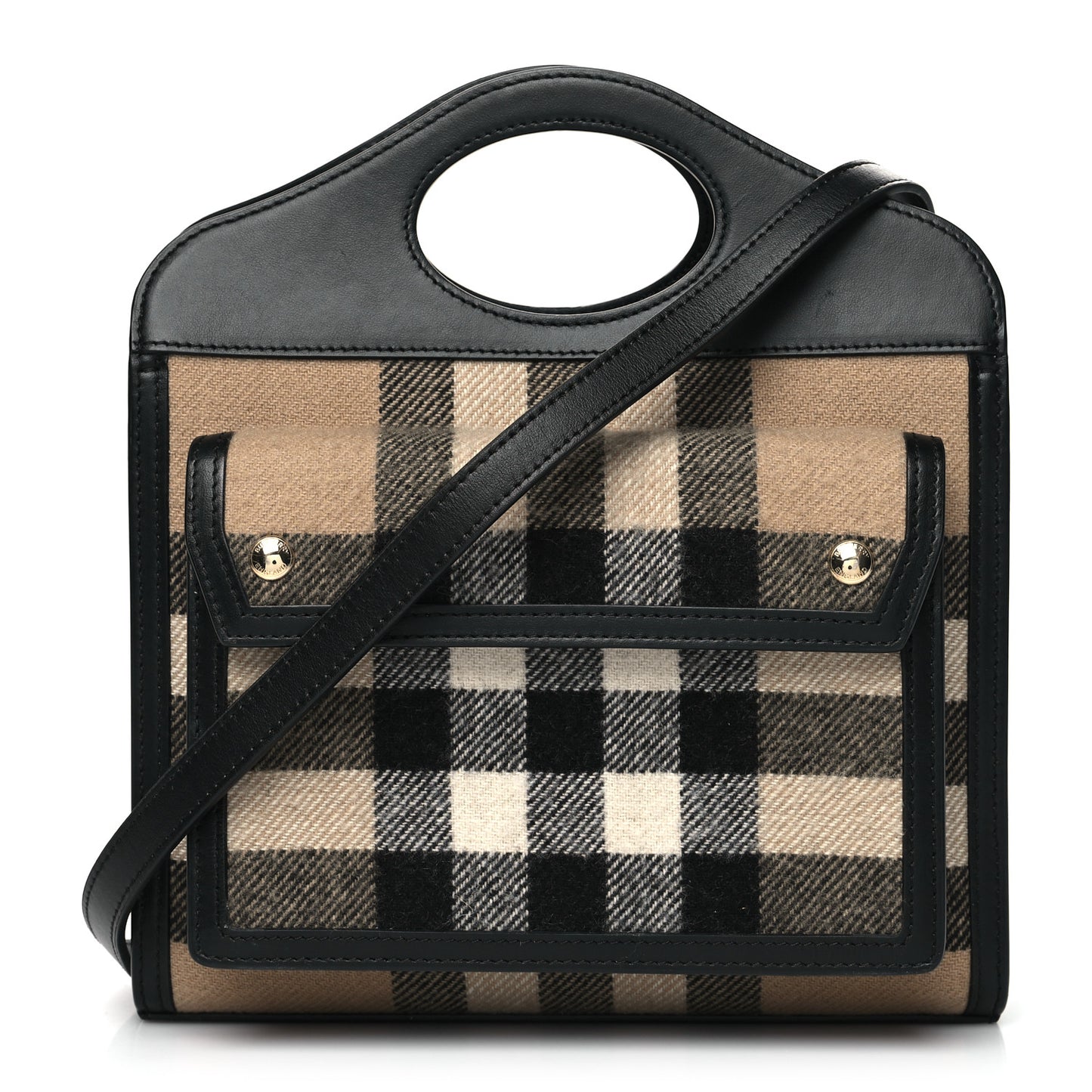 Smooth Calfskin Canvas Check Mini Pocket Bag Black