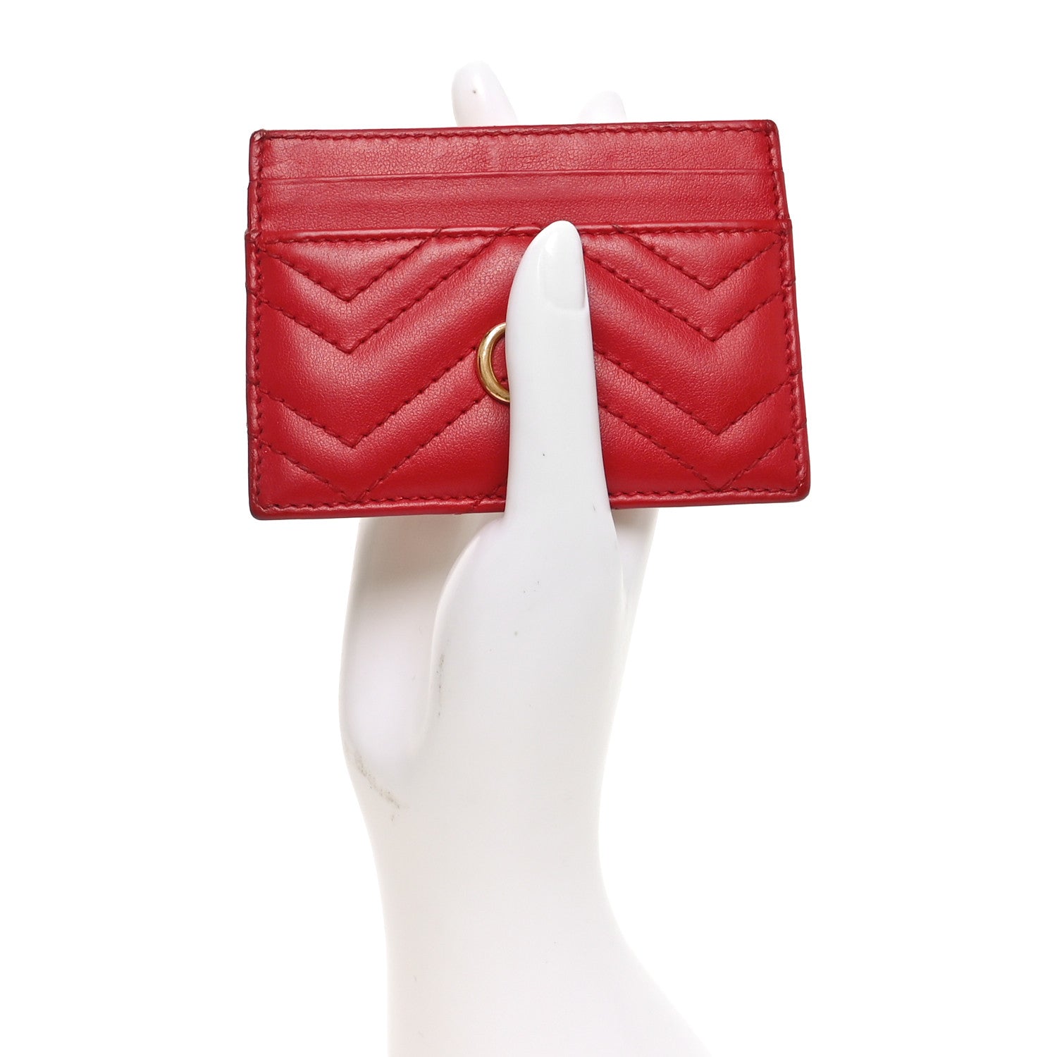 Gucci Calfskin Matelasse GG Marmont Card Holder Hibiscus Red 2 of 8