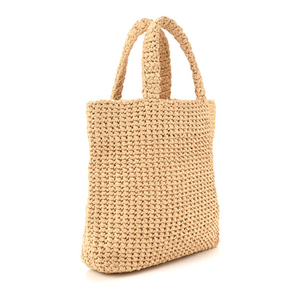 Prada Yarn Raffia Effect Crochet Embroidered Small Logo Tote Naturale 3 of 10