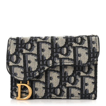 Christian Dior Oblique Saddle Card Holder Blue 1 of 9