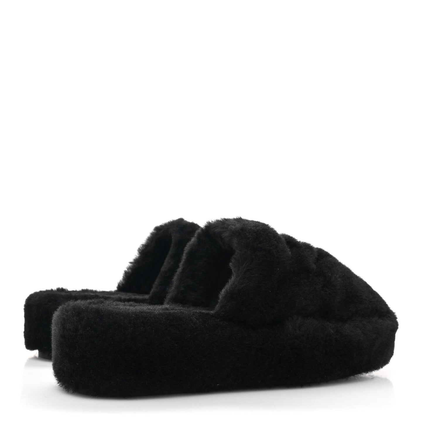 Shearling CC Flat Mules 39 Black