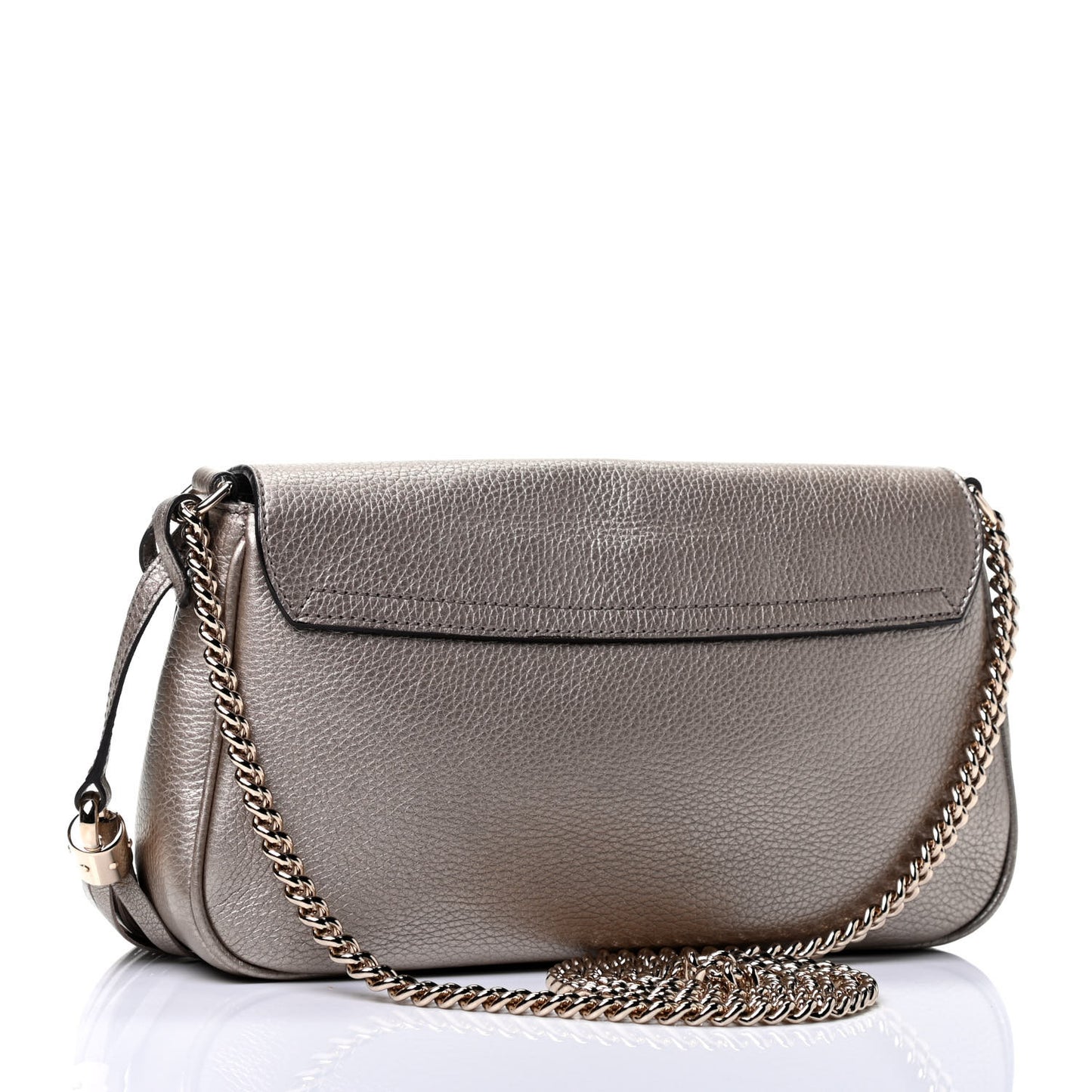 Metallic Pebbled Calfskin Medium Soho Flap Crossbody Golden Beige