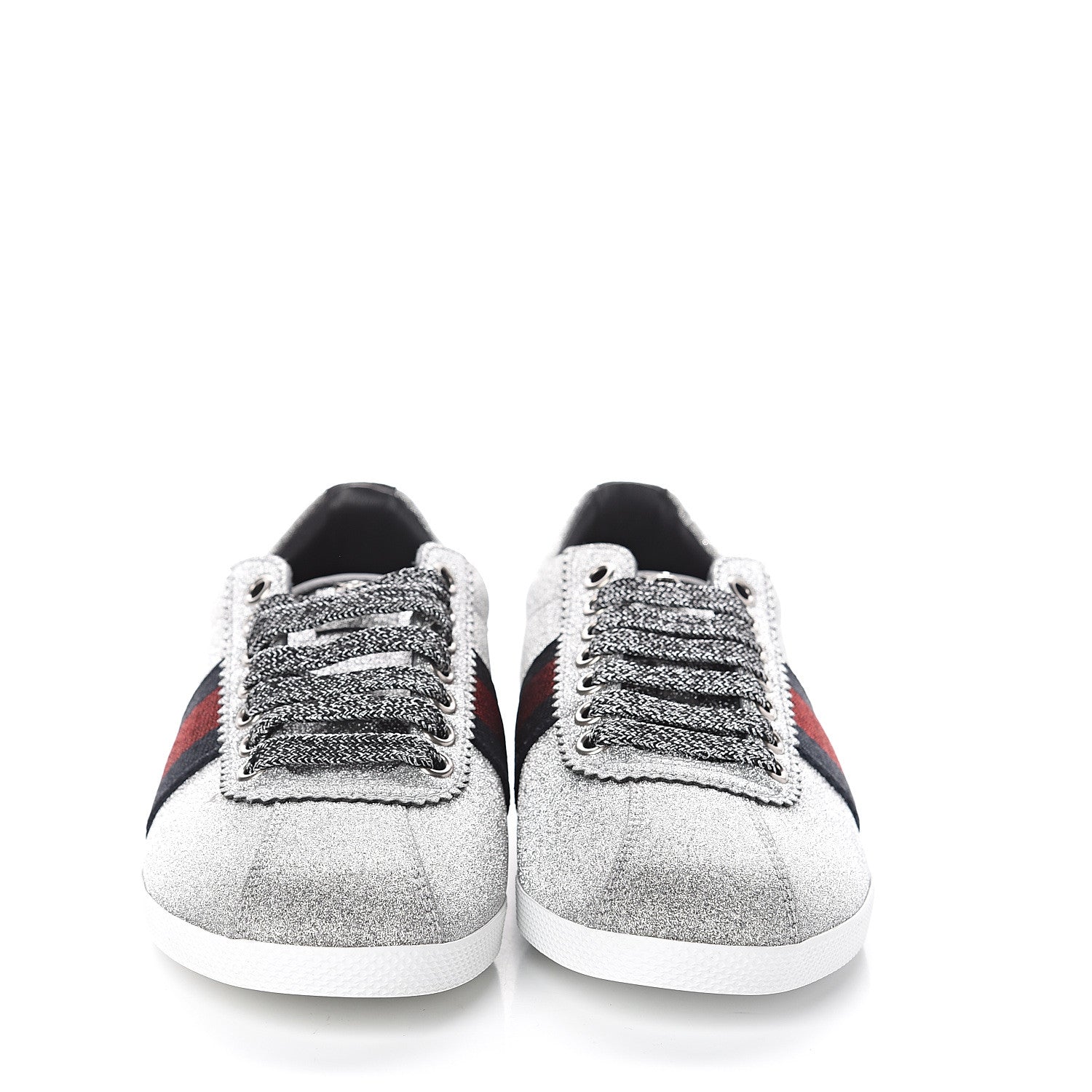 Gucci Glitter Fabric Studded Web Womens Sneakers 36.5 Silver 2 of 7