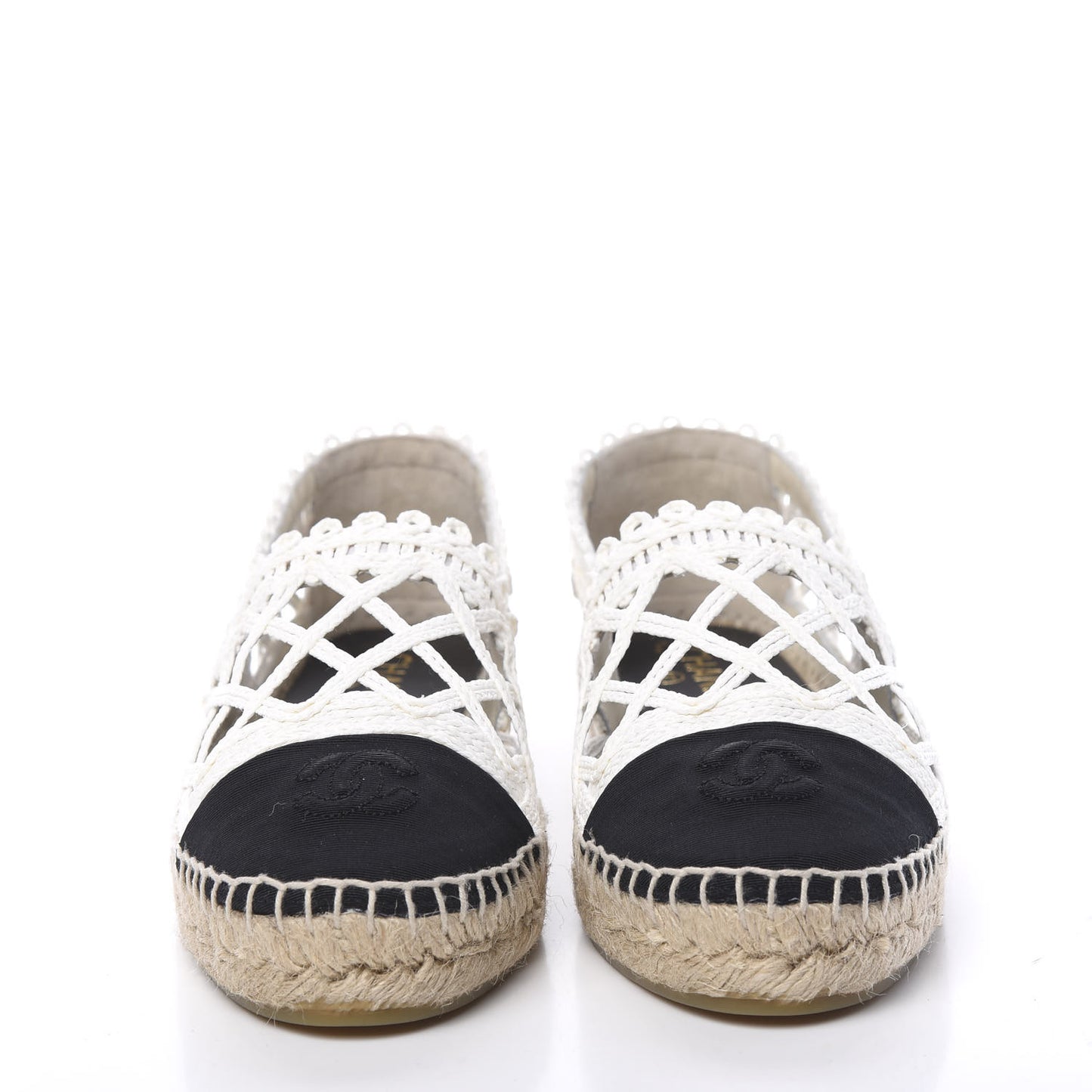 Woven Fabric Grosgrain CC Espadrilles 41 White Black