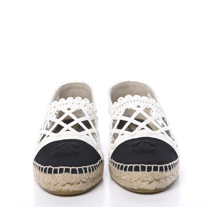 Chanel Woven Fabric Grosgrain CC Espadrilles 41 White Black 2 of 11