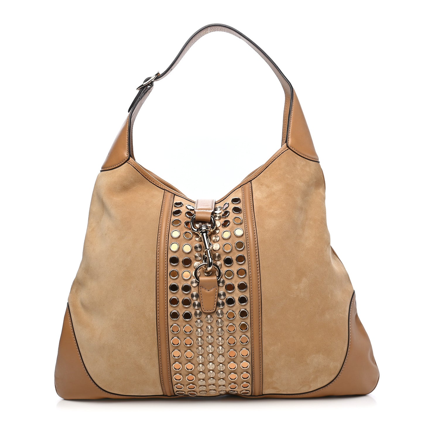 Suede Studded Jackie O Bouvier Hobo Light Brown