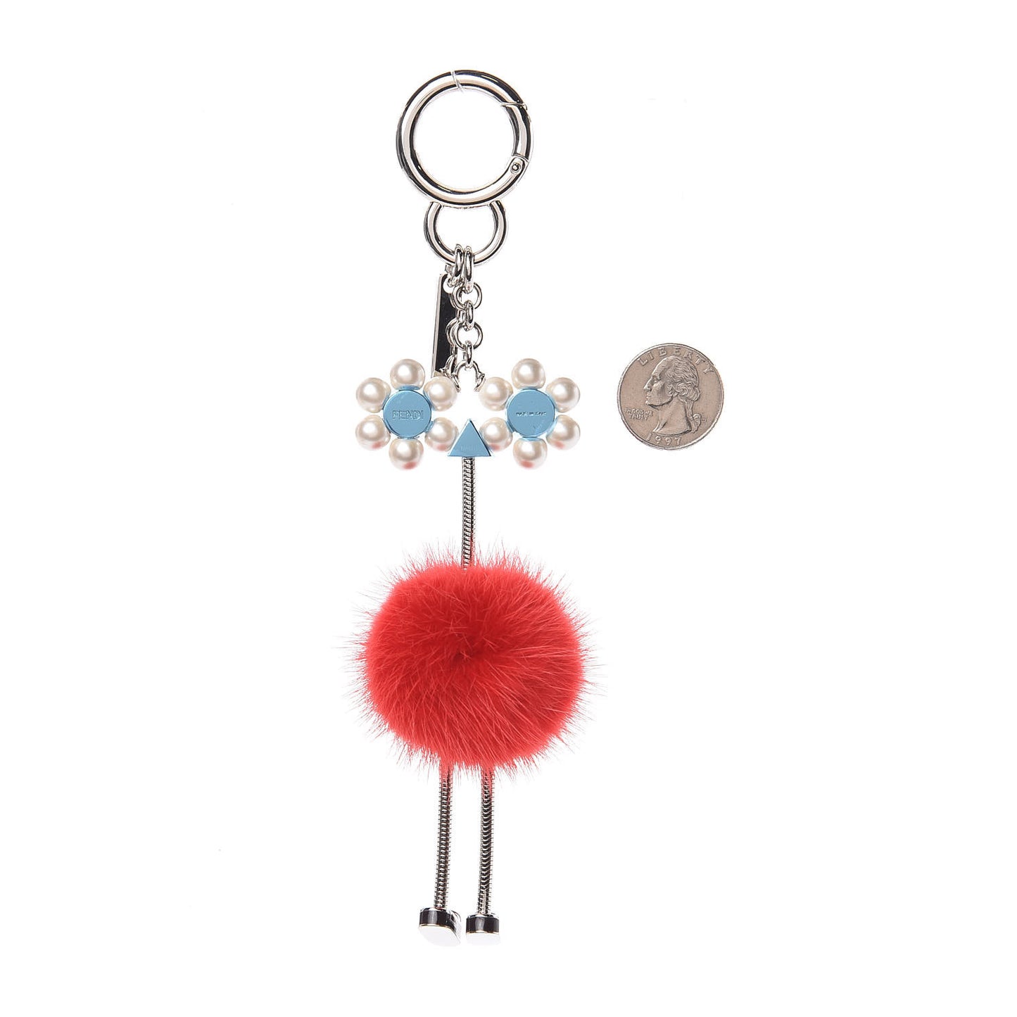 Mink Fur Pearl Chick Pom Pom Bag Charm Strawberry