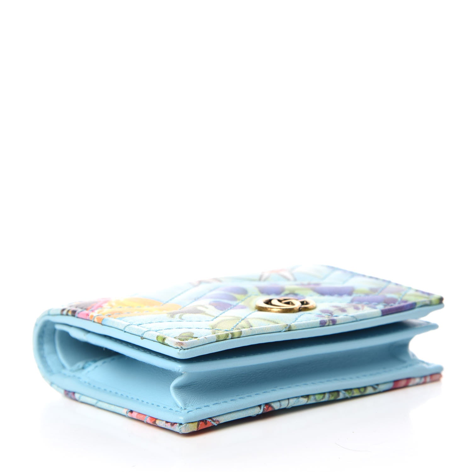 Gucci X UNSKILLED WORKER Calfskin Matelasse Flora Painted GG Marmont Card Case Wallet Cloudy Blue Multicolor 4 of 11