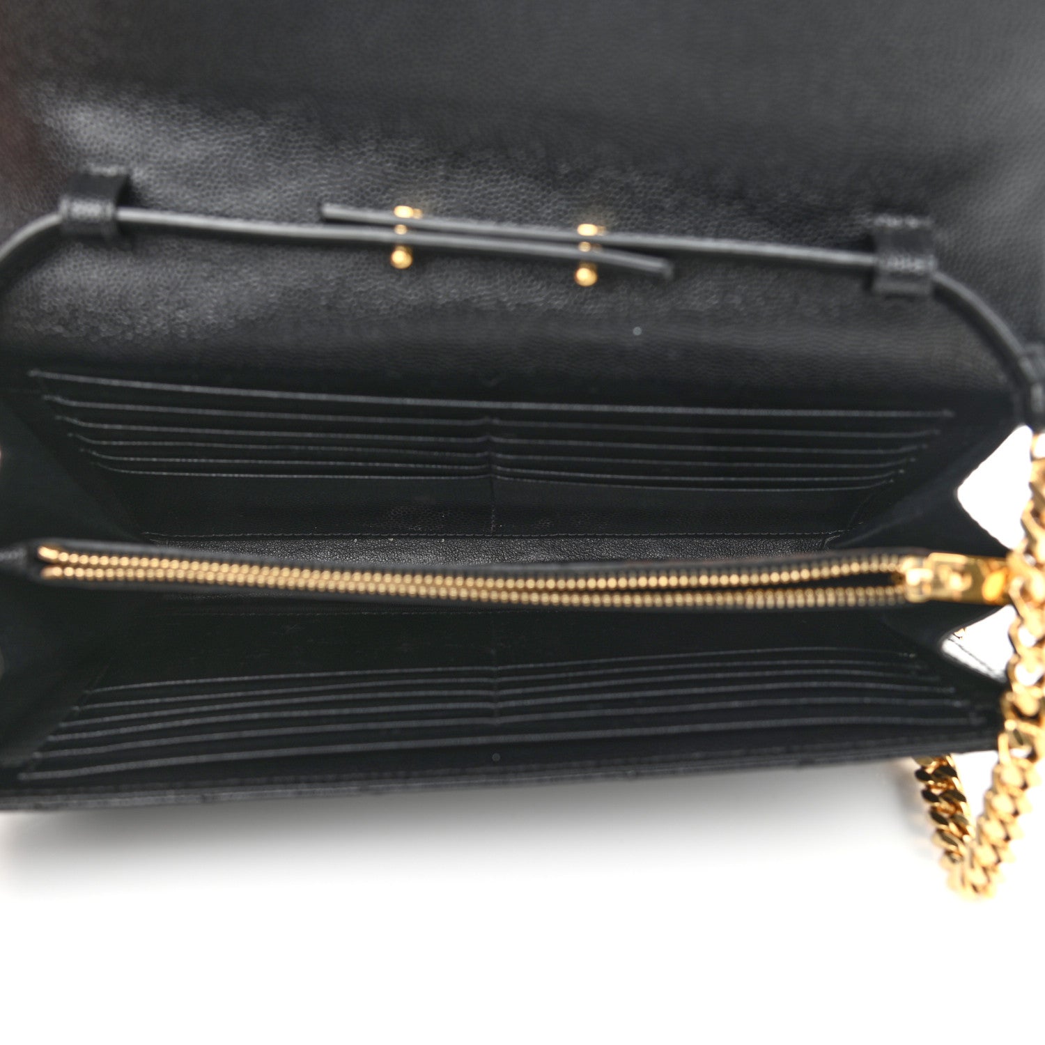 Saint Laurent Grain De Poudre Matelasse Chevron Monogram Chain Wallet Black 5 of 11