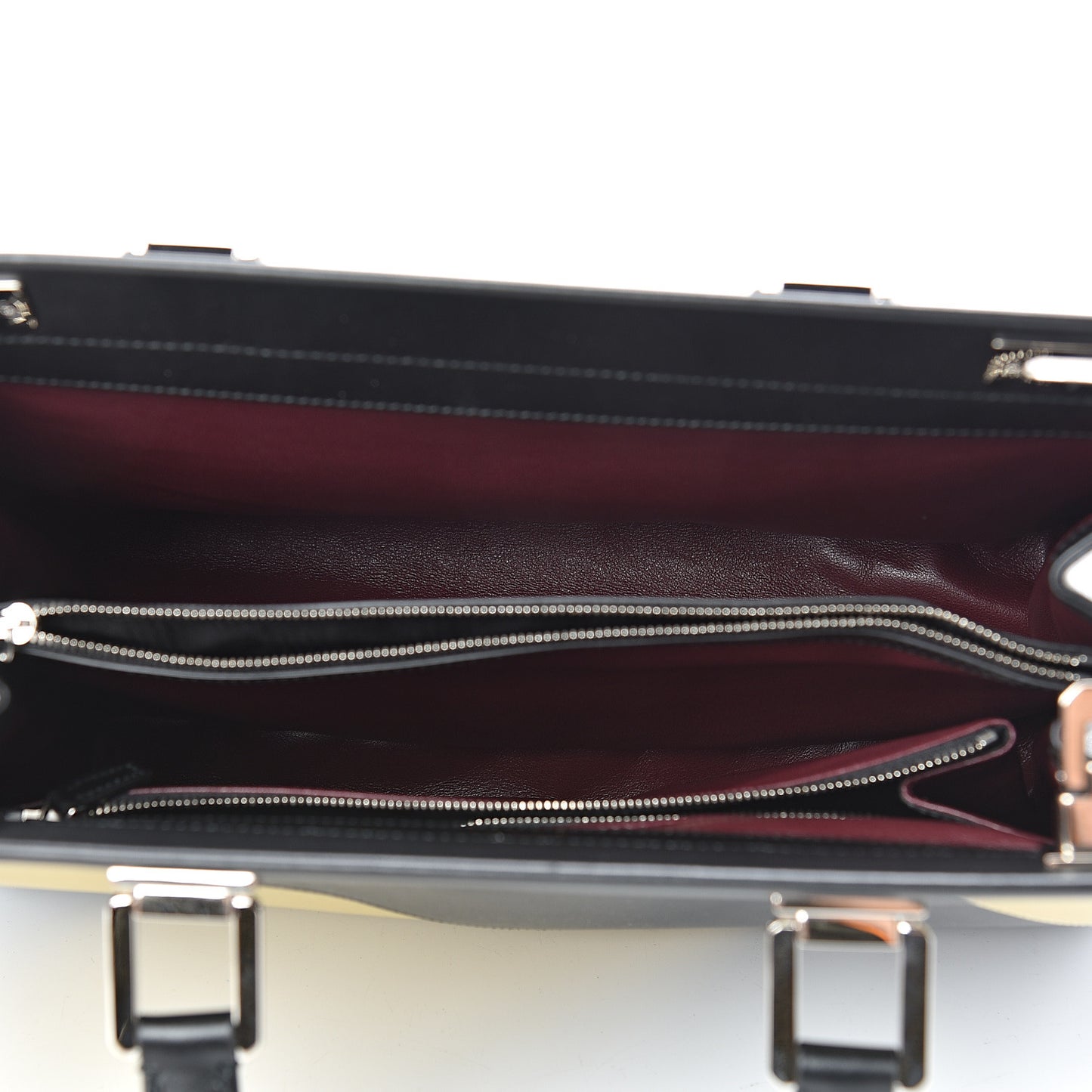 Smooth Calfskin Diagonal Striped Medium Zumi Top Handle Bag Black Beige