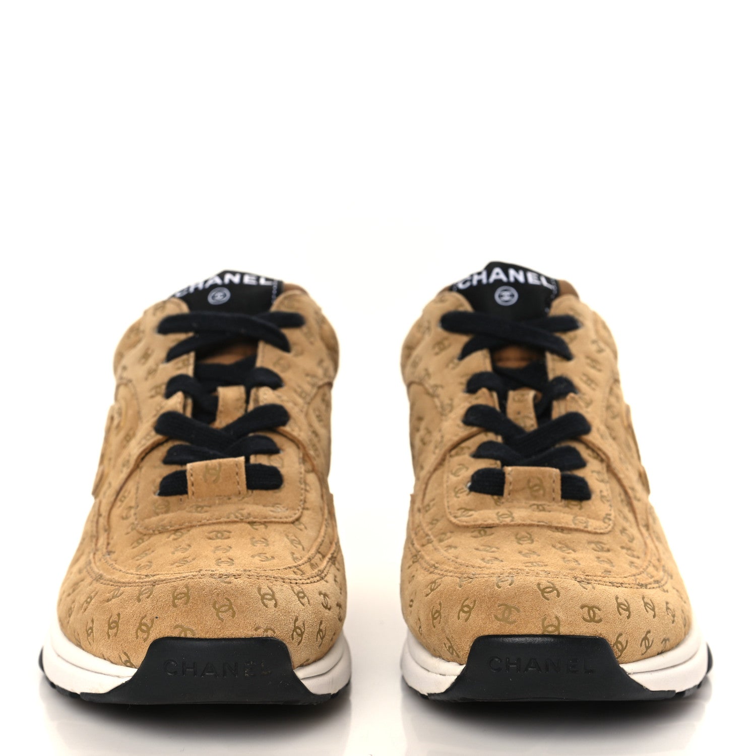 Chanel Nylon Suede Calfskin Printed CC Sneakers 39.5 Beige 2 of 8