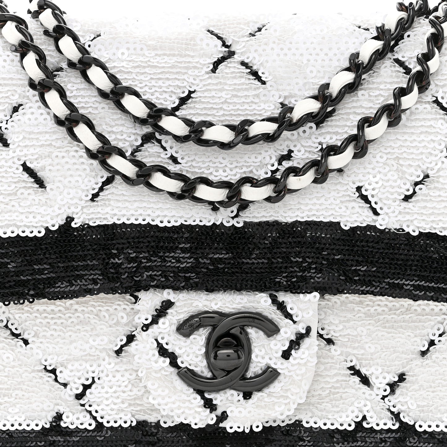 Sequin CC Small Single Flap White Black
