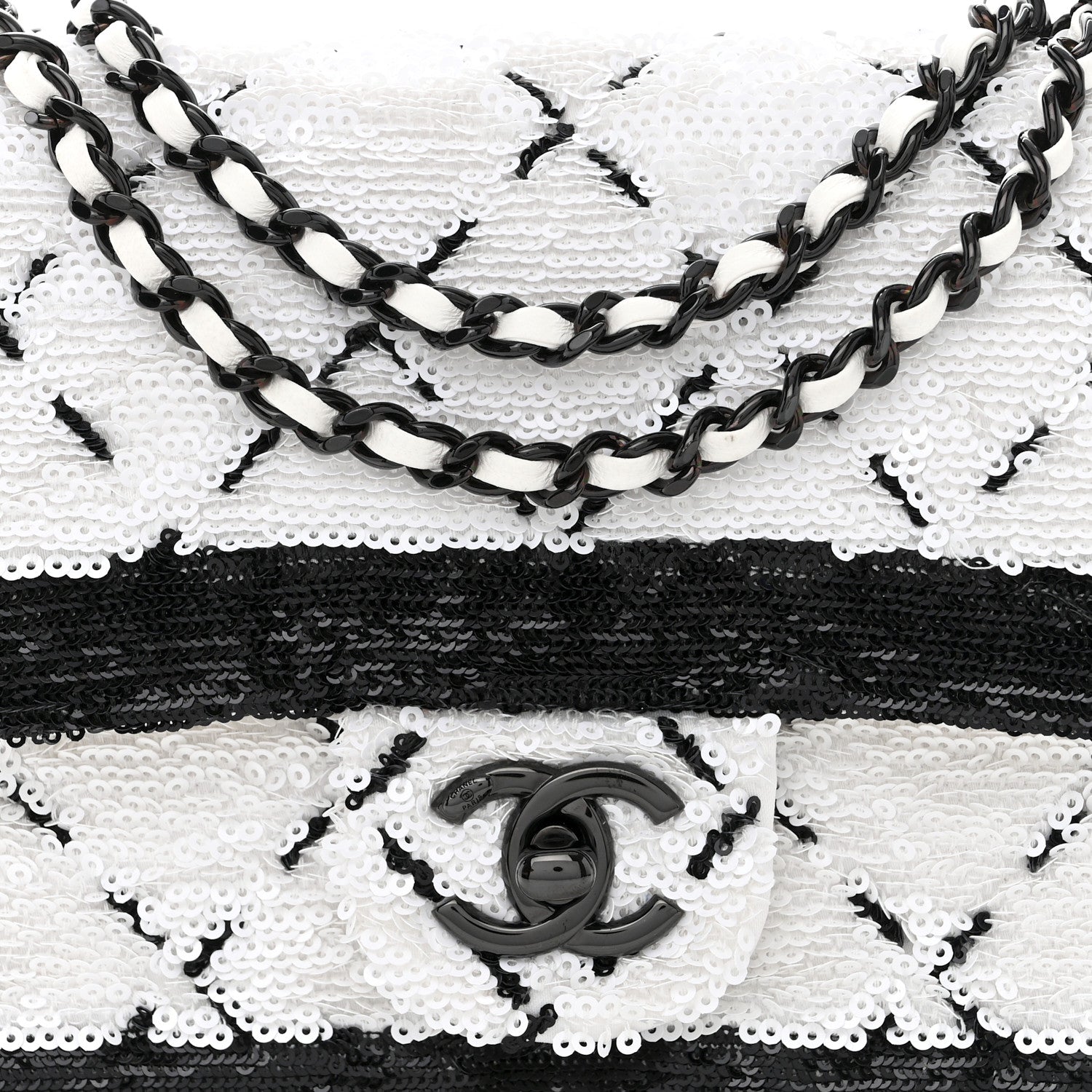 Chanel Sequin CC Small Single Flap White Black 8 of 10