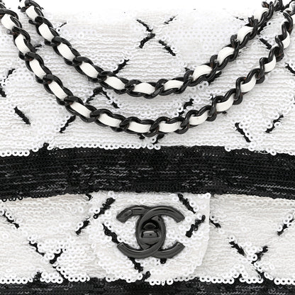 Chanel Sequin CC Small Single Flap White Black 8 of 10