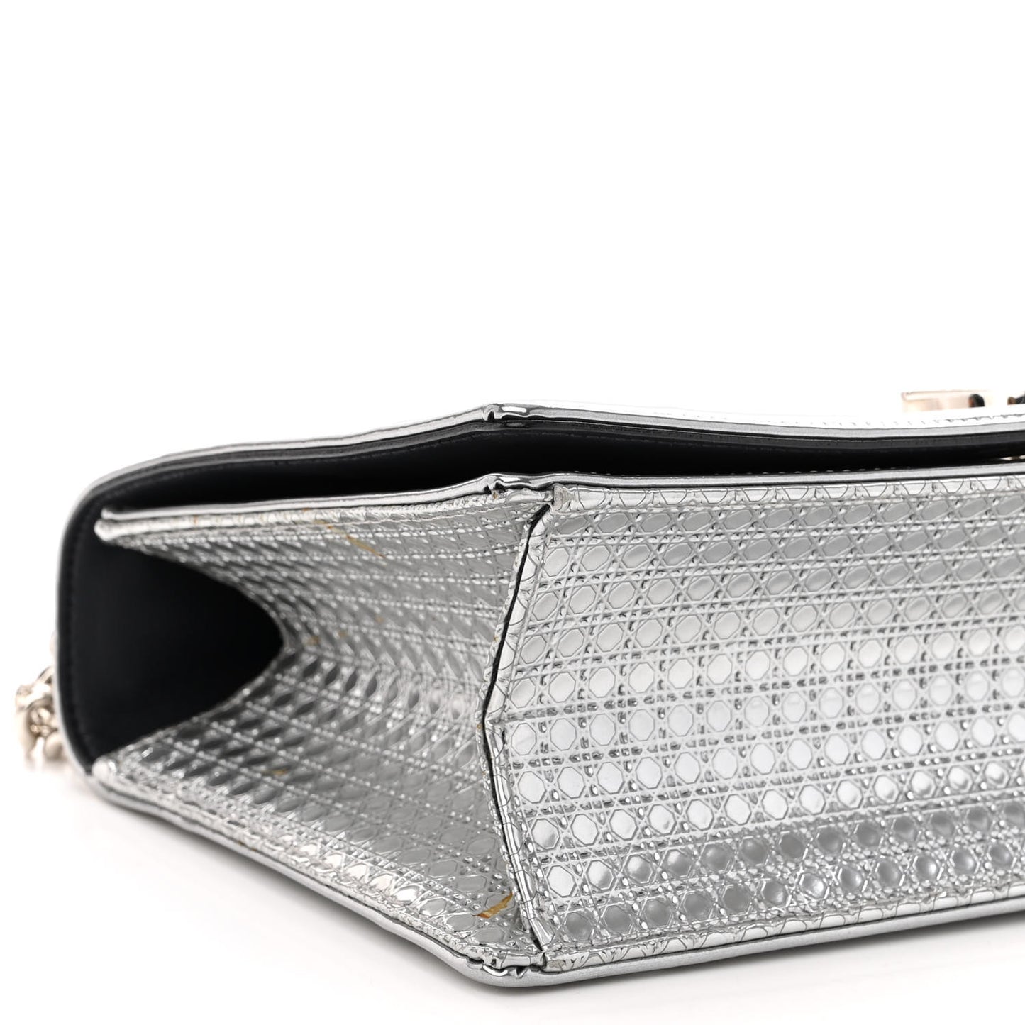 Metallic Patent Micro-Cannage Medium Diorama Flap Bag Silver