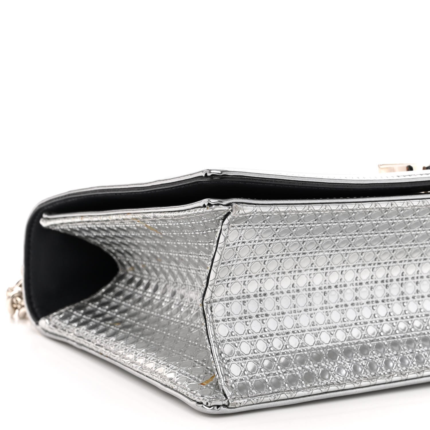 Christian Dior Metallic Patent Micro-Cannage Medium Diorama Flap Bag Silver 8 of 9
