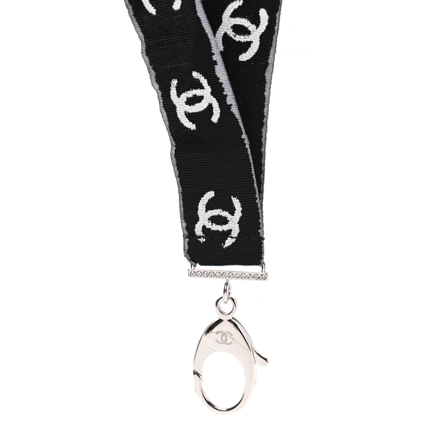 Crystal CC Lanyard Necklace Black Silver