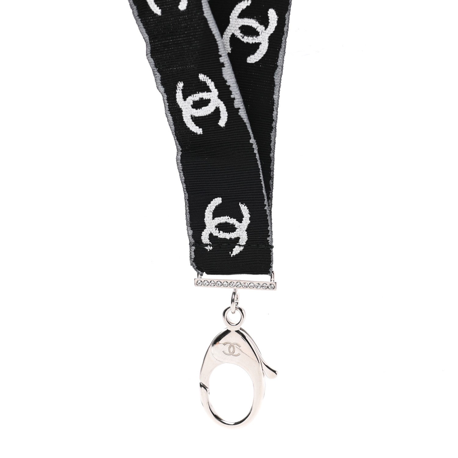 Chanel Crystal CC Lanyard Necklace Black Silver 4 of 6