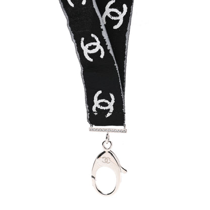 Chanel Crystal CC Lanyard Necklace Black Silver 4 of 6