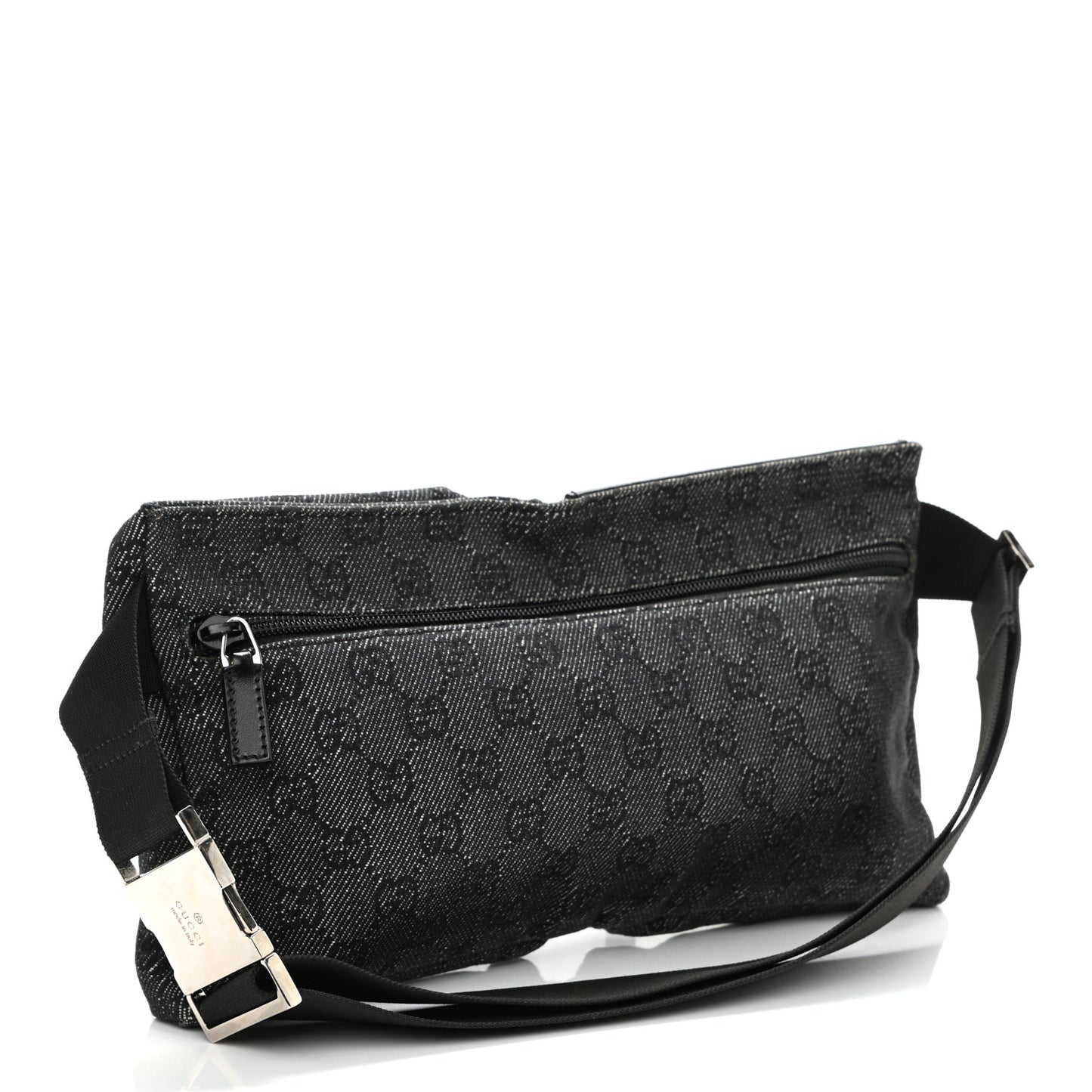 Denim Monogram Double Pocket Belt Bag Black