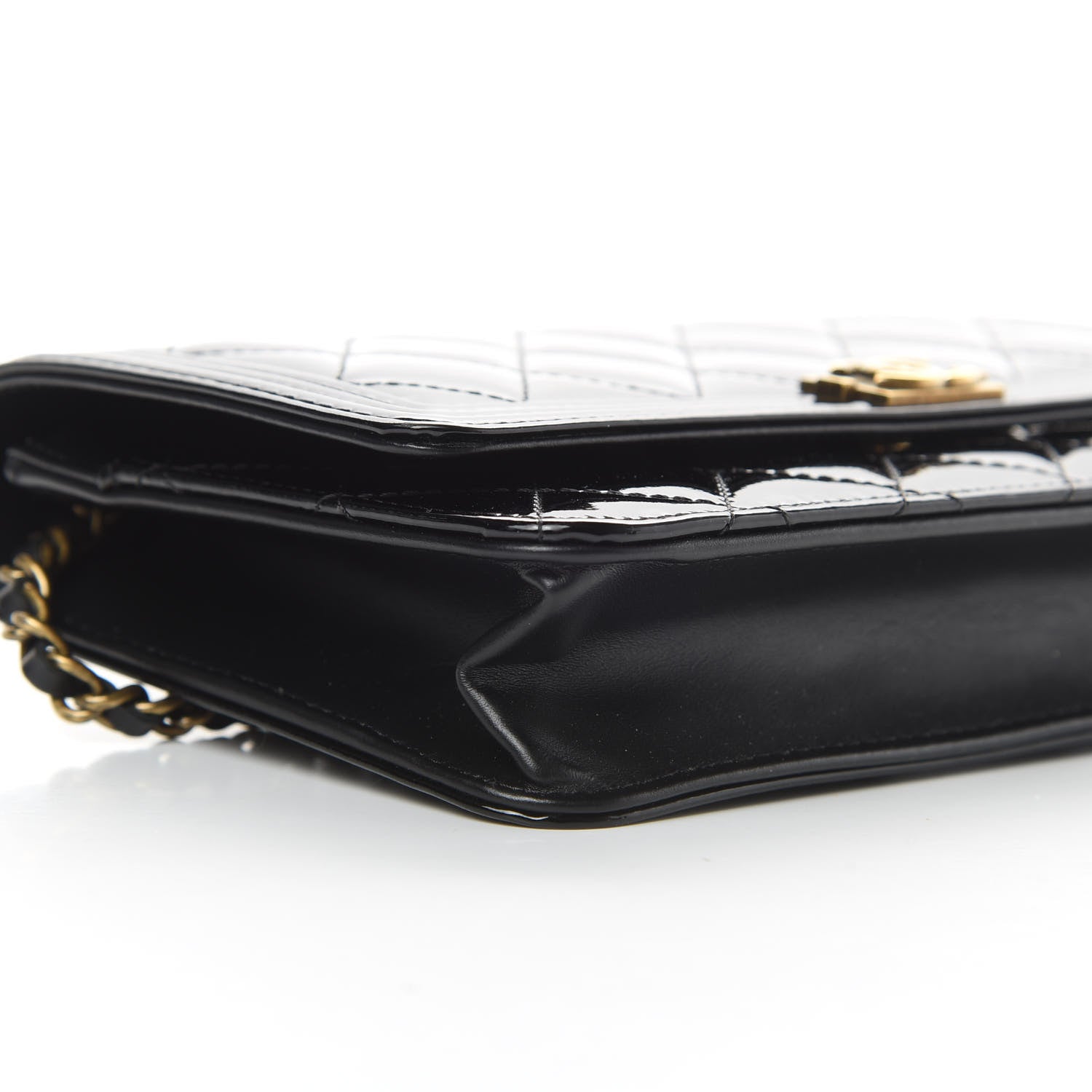 Chanel Patent Calfskin Quilted Boy Wallet On Chain WOC Black 10 of 13