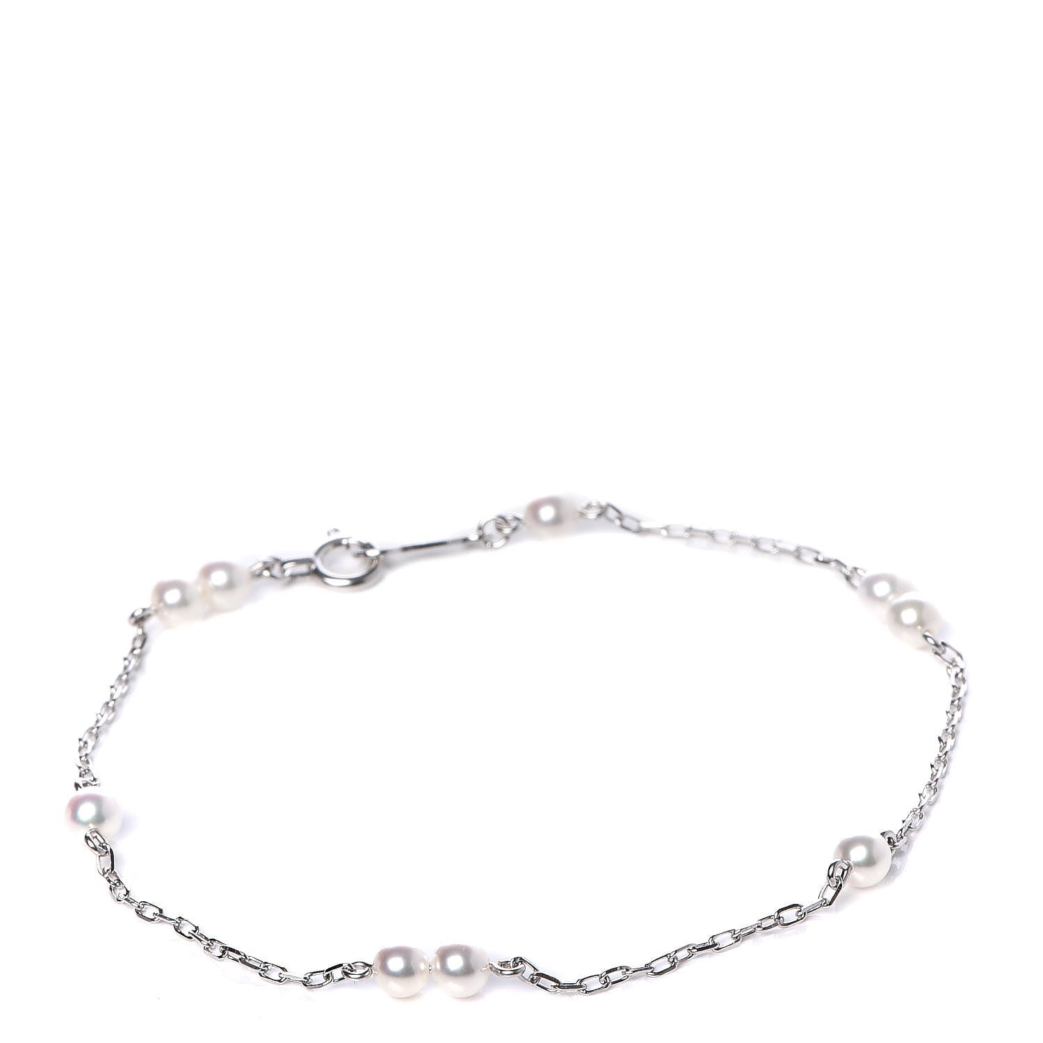 Mikimoto 18K White Gold Akoya Pearl 3.5-4mm Station Bracelet 1 of 4