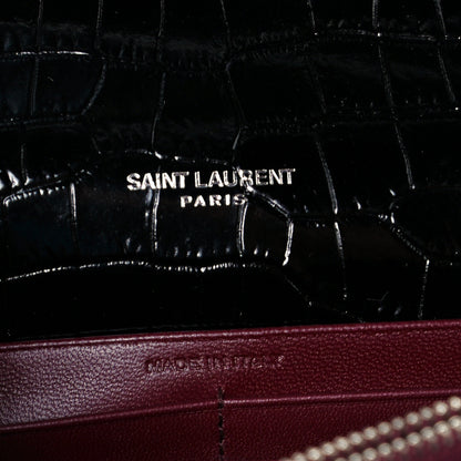 Saint Laurent Patent Calfskin Crocodile Embossed Monogram Cassandra Chain Wallet Black 7 of 11