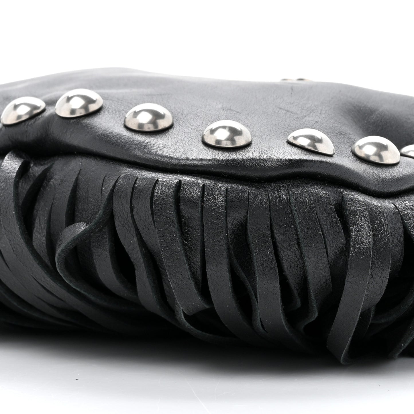 Calfskin Fringe Small Studded Anita Crossbody Bag Black