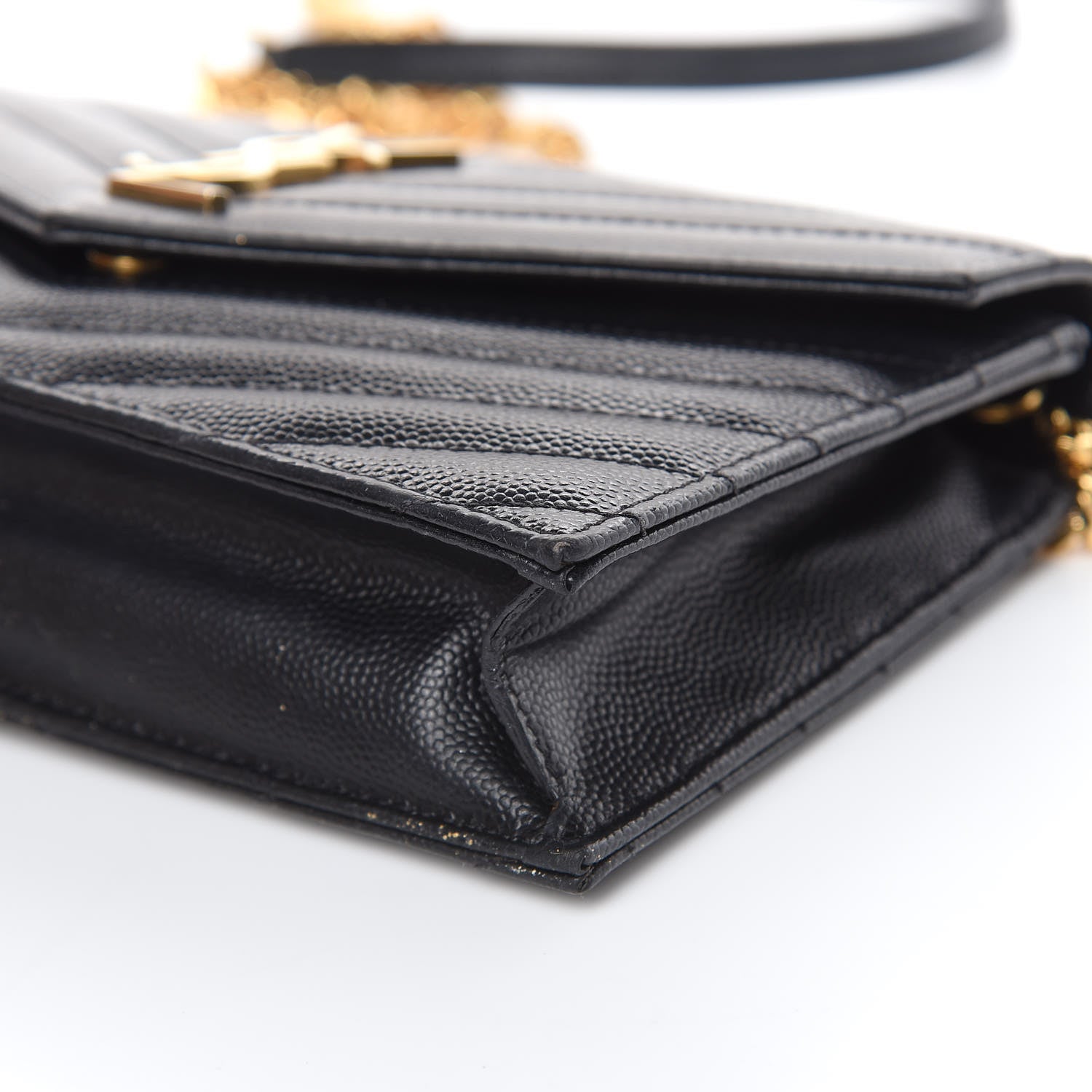 Saint Laurent Grain De Poudre Matelasse Chevron Monogram Envelope Chain Wallet Black 8 of 20