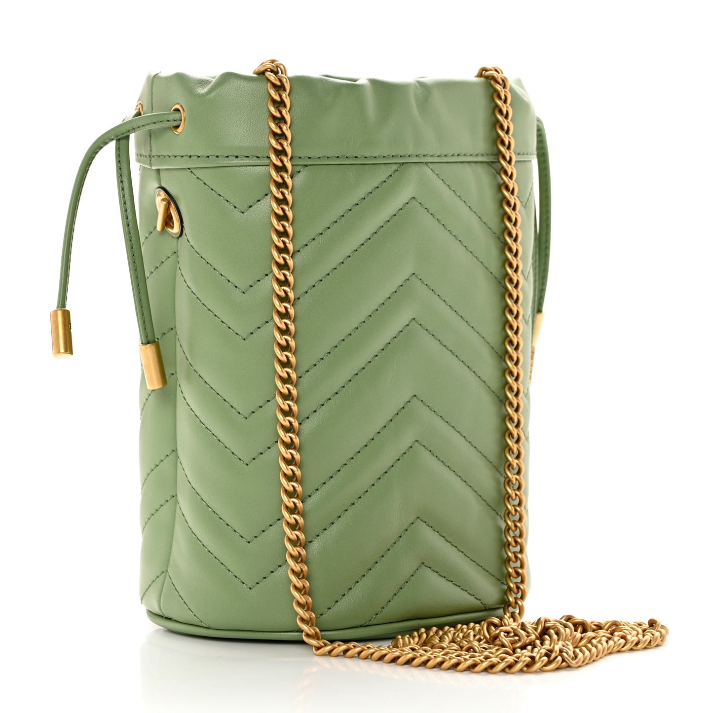 Calfskin Matelasse Chevron Mini GG Marmont 2.0 Bucket Bag Salamander Green