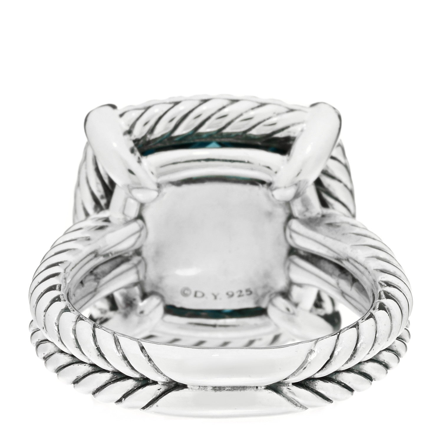 David Yurman Sterling Silver Diamond Hampton Blue Topaz 14mm Chatelaine Pave Bezel Ring 54 7 3 of 4
