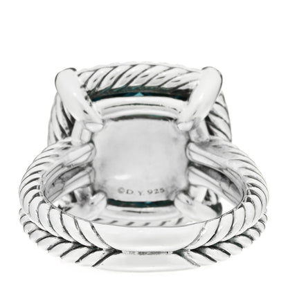 David Yurman Sterling Silver Diamond Hampton Blue Topaz 14mm Chatelaine Pave Bezel Ring 54 7 3 of 4