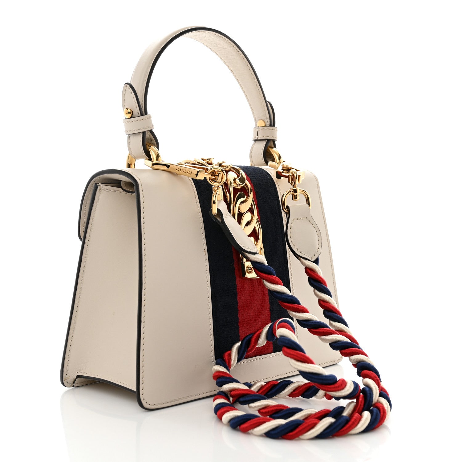 Gucci Calfskin Embroidered Mini Sylvie Top Handle Bag White 3 of 12