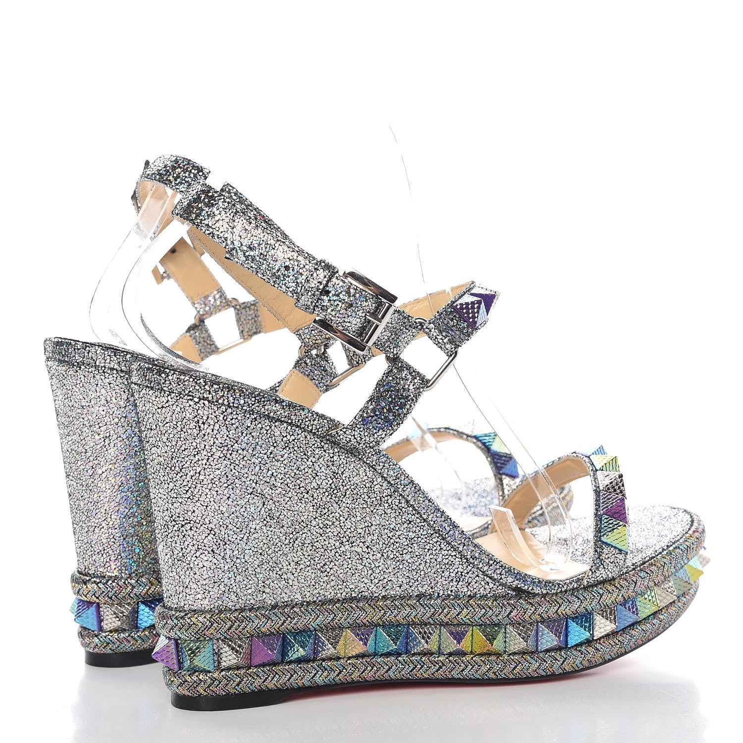 Christian Louboutin Nappa Mica Pyraclou 110 Wedge Sandals 40 Silver 4 of 10