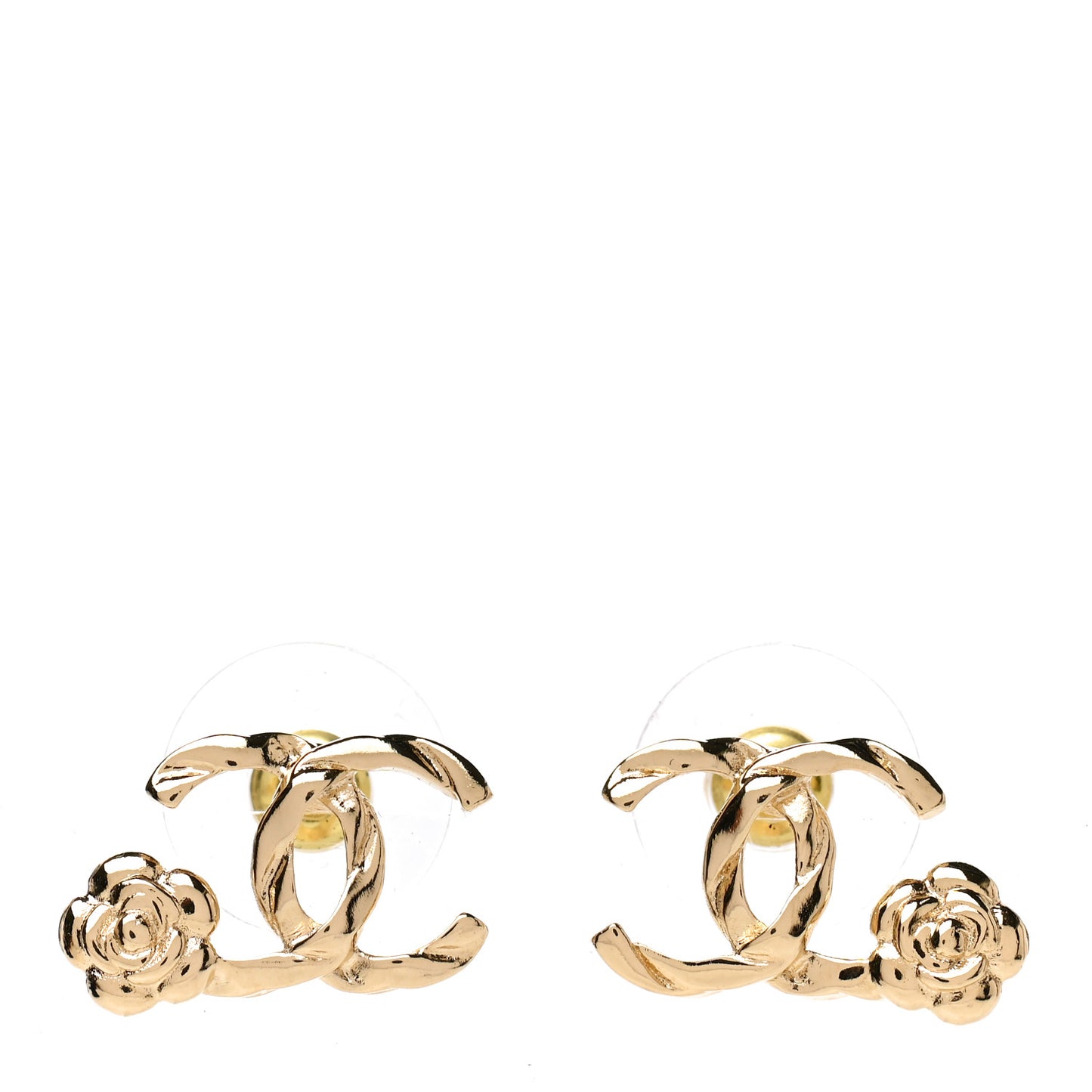 Metal Camellia CC Earrings Gold