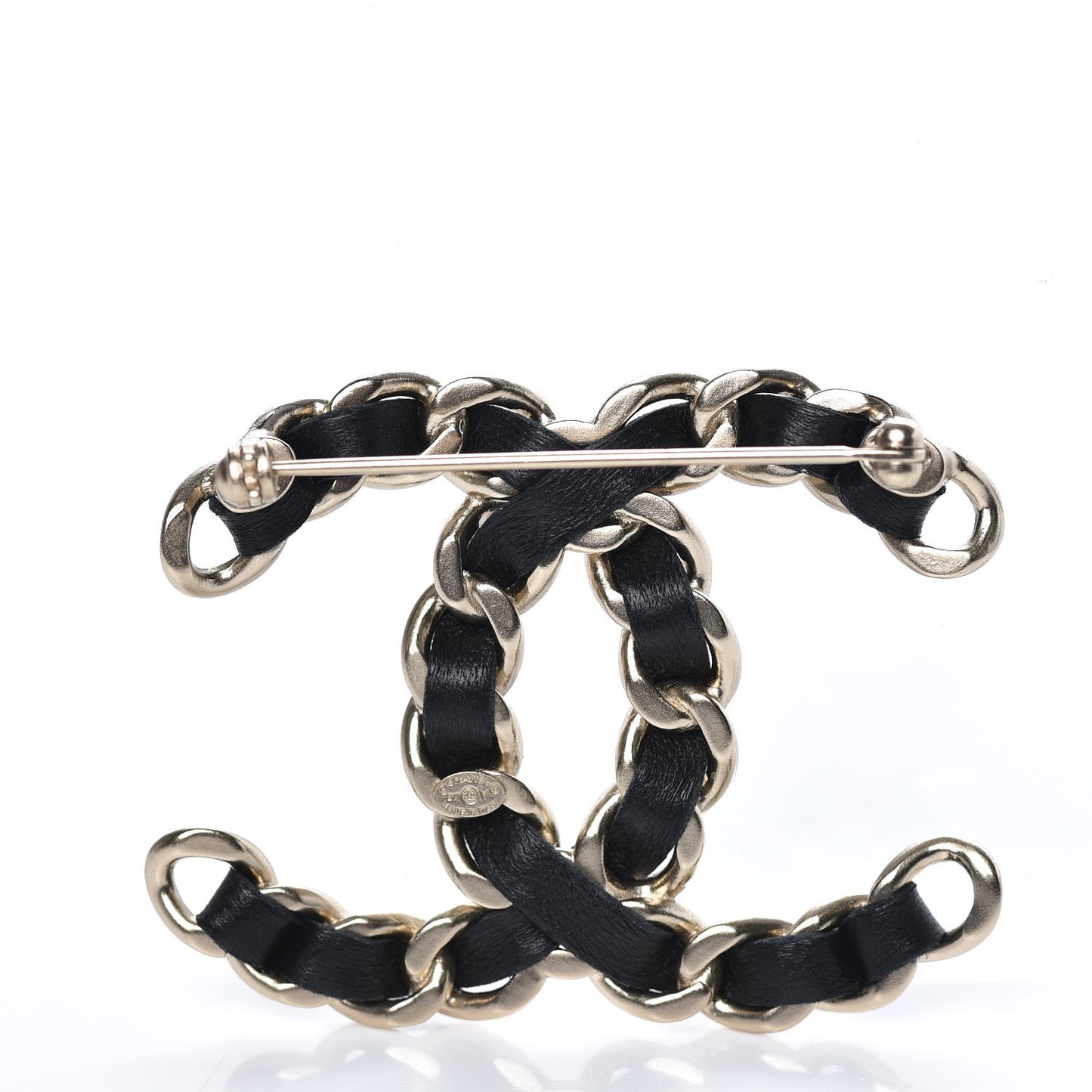 Lambskin Chain CC Brooch Black Gold