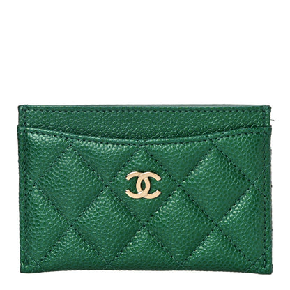Chanel Metallic Caviar Quilted Card Holder Green 1 of 12