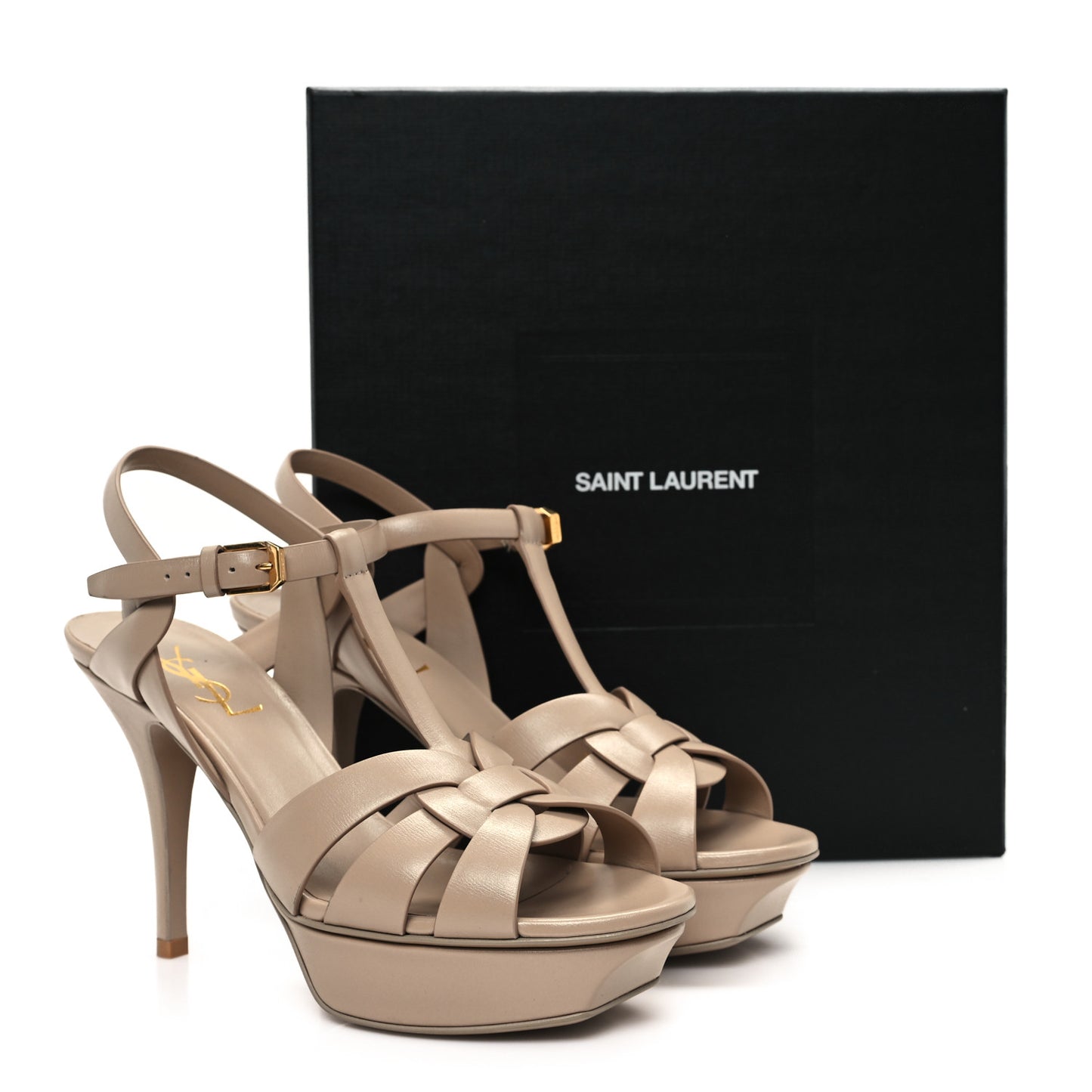 Calfskin Tribute 75 Platform Sandals 38 Dark Beige
