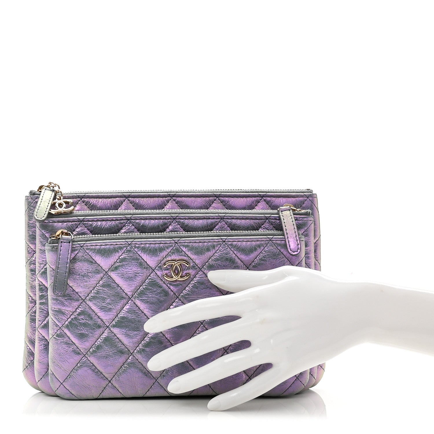 Chanel Iridescent Crumpled Calfskin Trio Cosmetic Case Purple 2 of 13