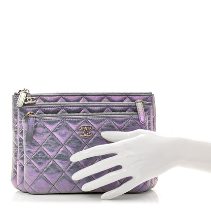 Chanel Iridescent Crumpled Calfskin Trio Cosmetic Case Purple 2 of 13
