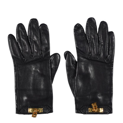 Hermes Lambskin Soya Kelly Lock Gloves 6.5 Black 3 of 5