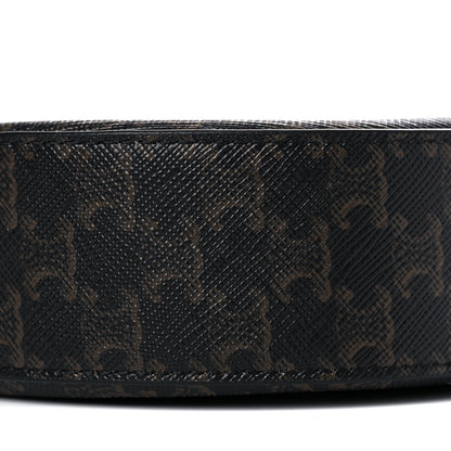 Celine Lambskin Triomphe Canvas Round Purse On Strap Black Tan 8 of 10