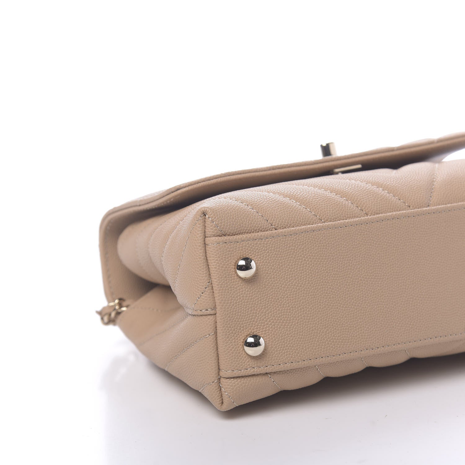 Chanel Caviar Chevron Quilted Mini Coco Handle Flap Beige 8 of 10