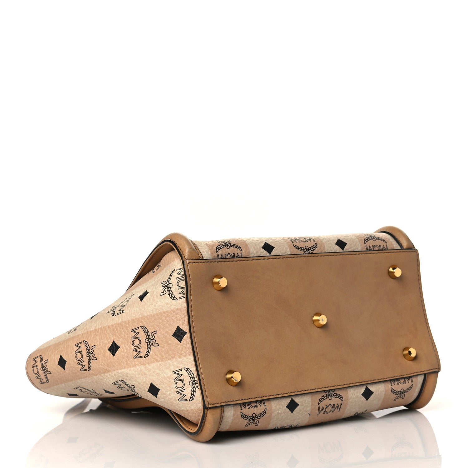 MCM Striped Visetos Small Kathy Double Zip Tote Beige 4 of 9