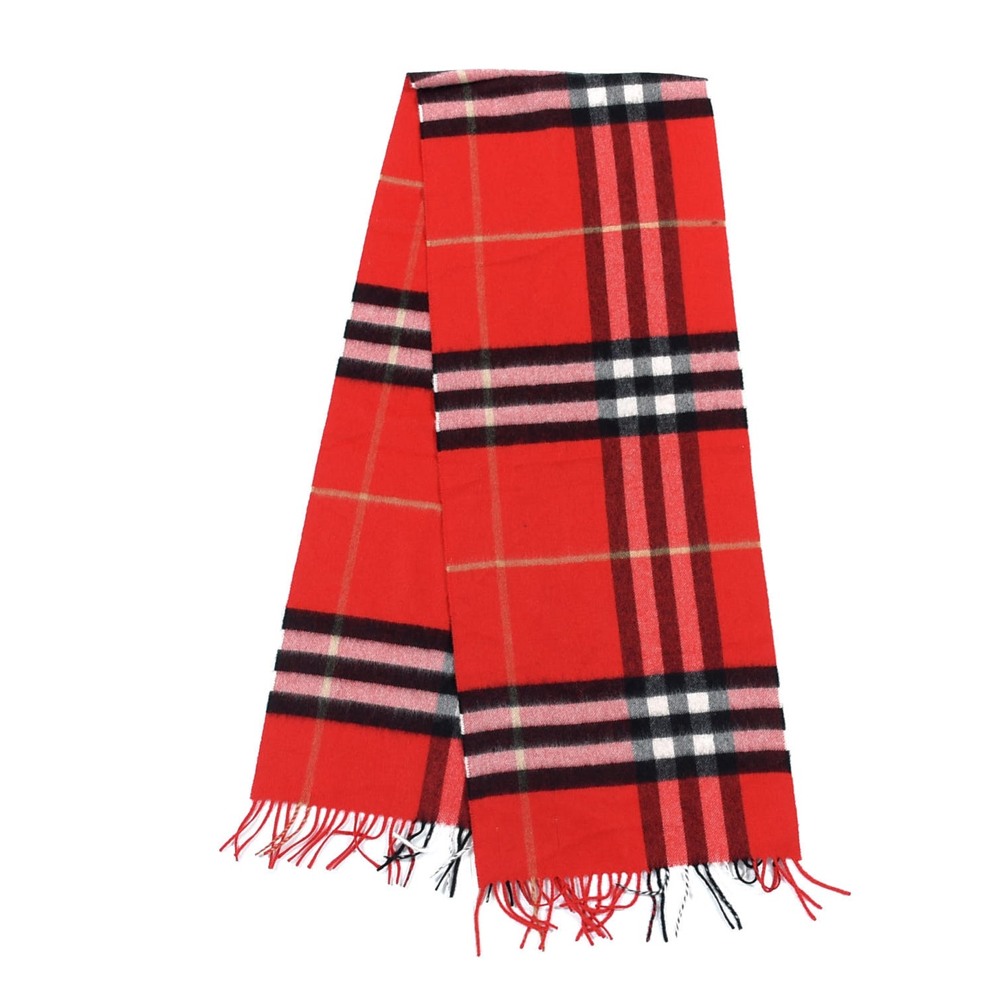 Cashmere Giant Check Fringe Scarf Bright Red